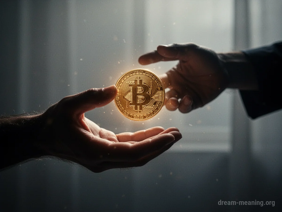 A hand receiving a coin from another hand.