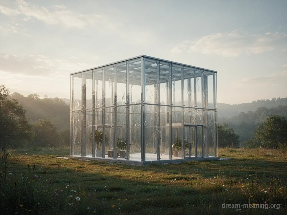 A transparent glass building against a soft sky.