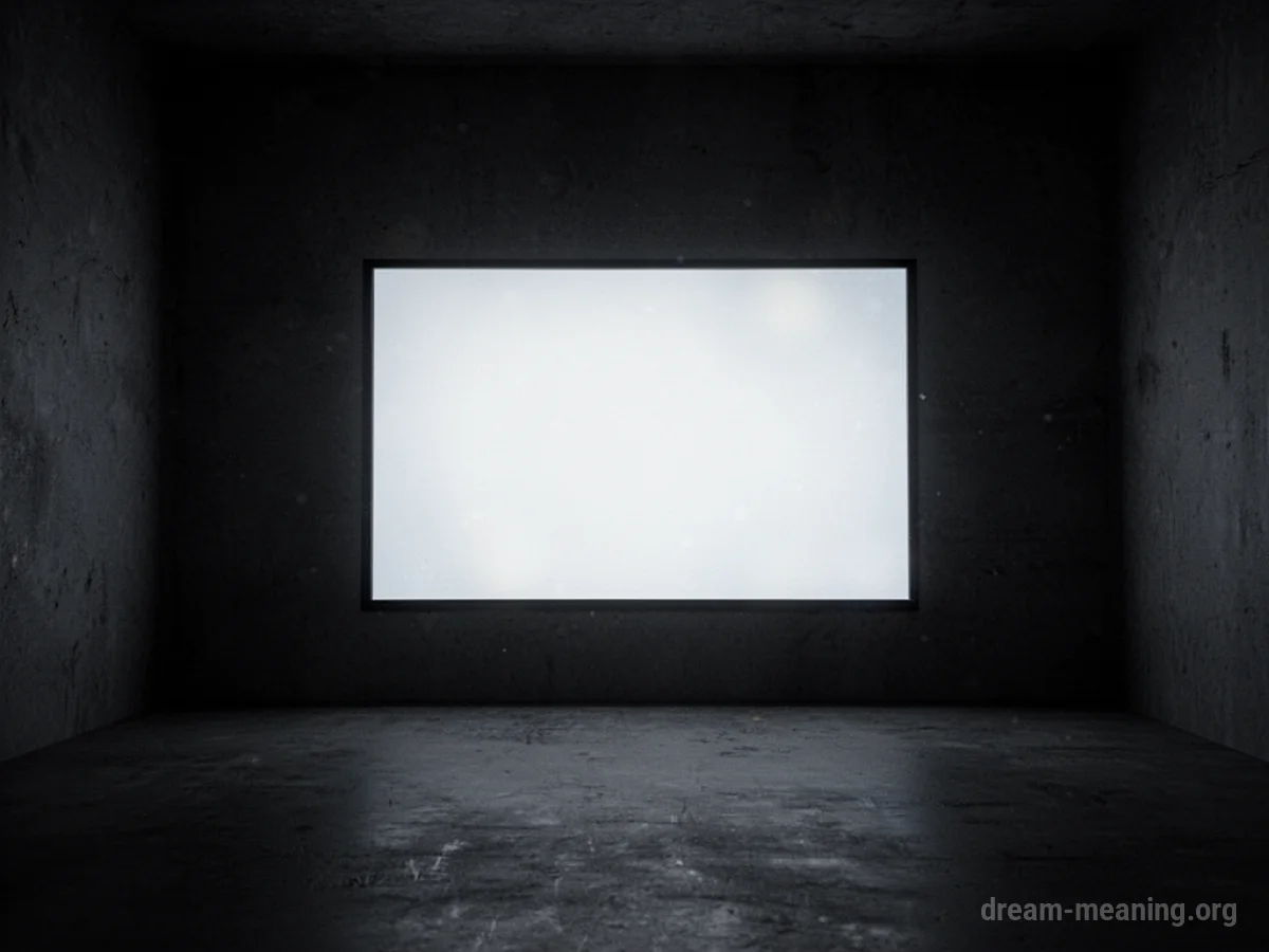 A solitary glowing screen emitting light in darkness.