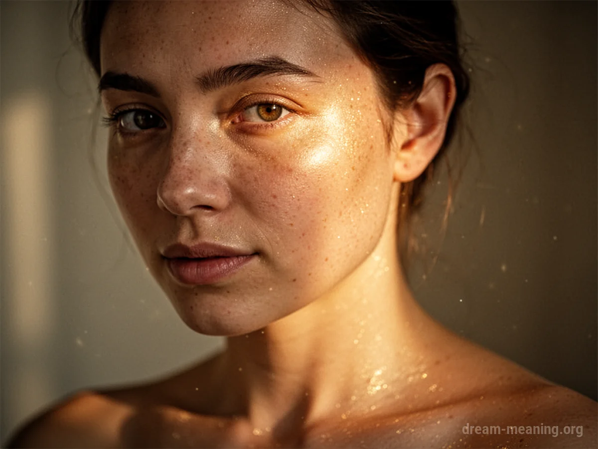 A person's skin emitting a soft, internal golden glow.