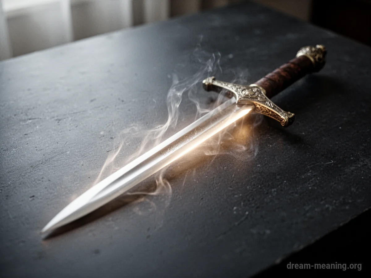 A sword emitting a soft light.