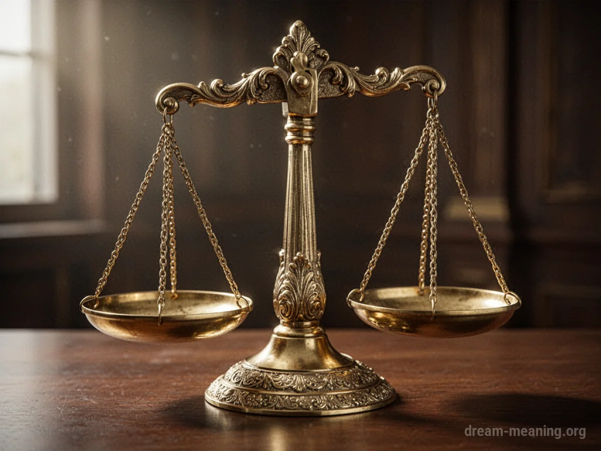 A close-up view of a balanced set of golden scales.