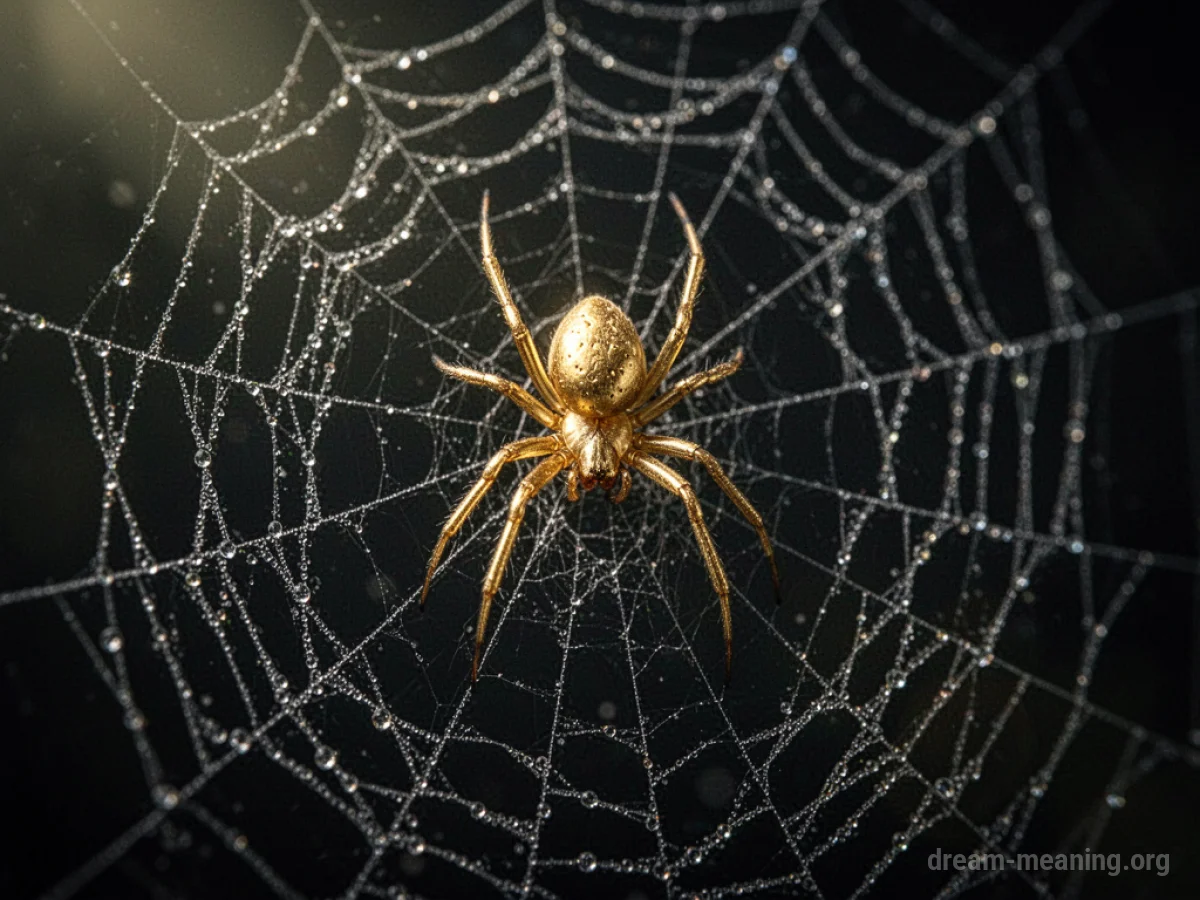 A golden spider on a web.