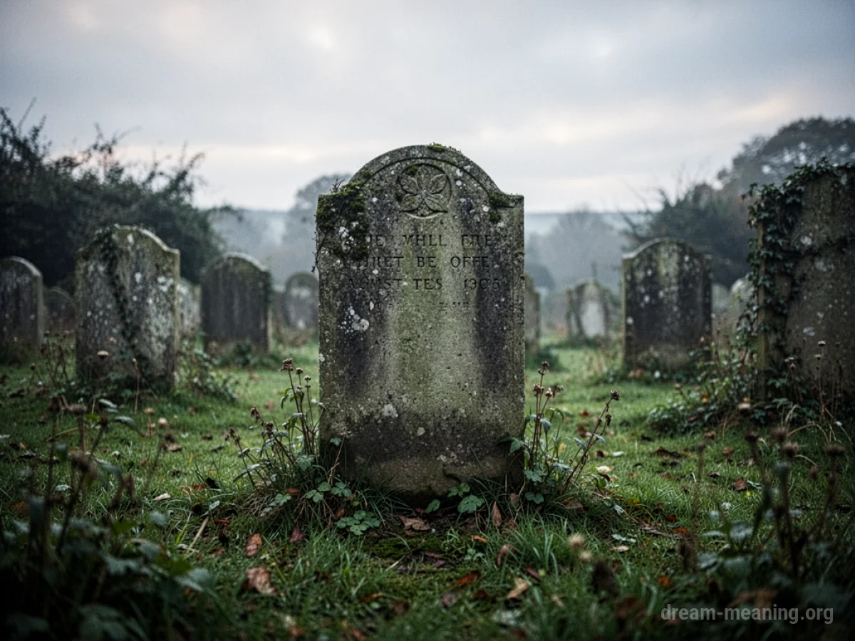 A single tombstone in an old, overgrown cemetery.