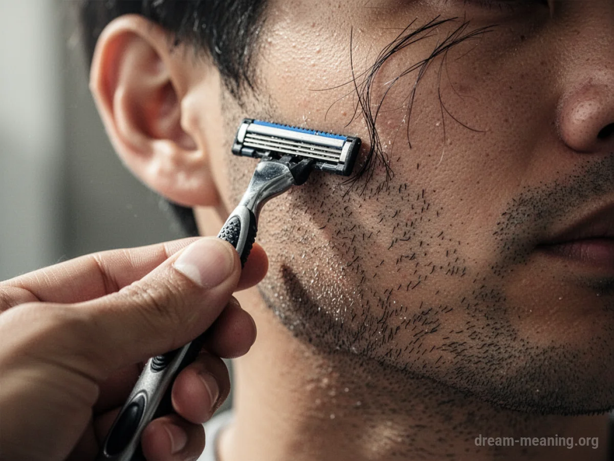 A hand preparing to shave skin where short hair has already begun to regrow.