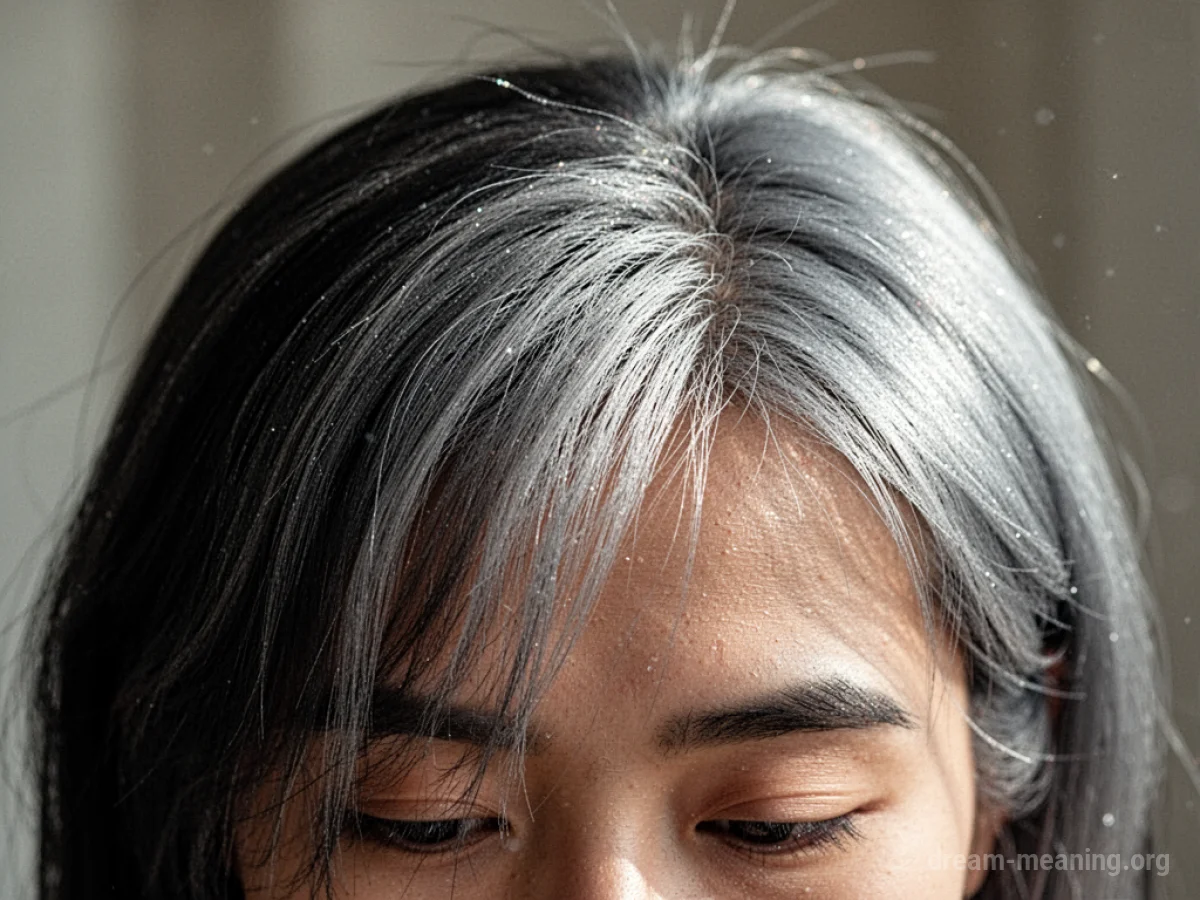 Close-up of a person's hair with streaks of silver.