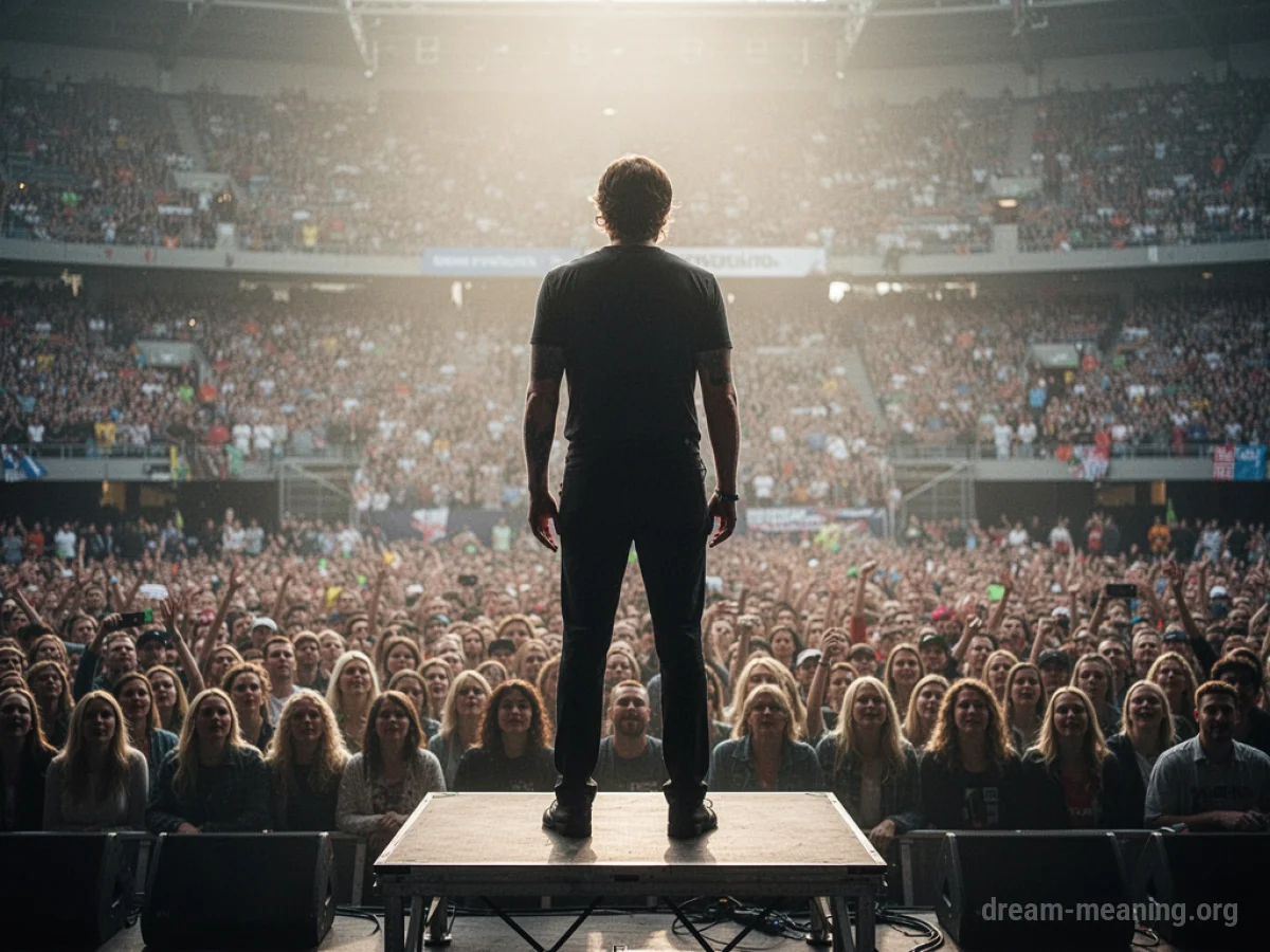 Silhouette of a person standing on a platform facing an unseen audience.