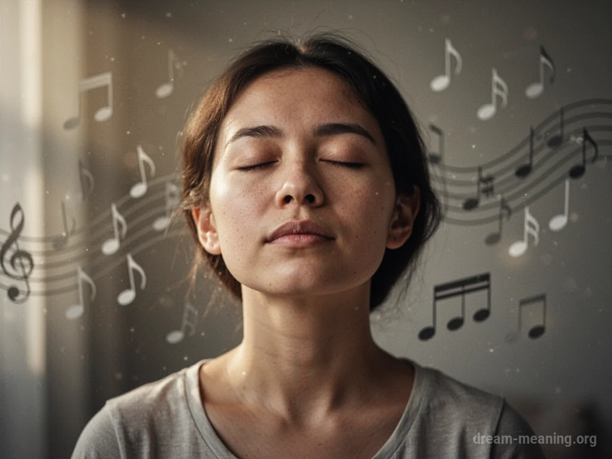 A person in silhouette listening to faint musical notes.
