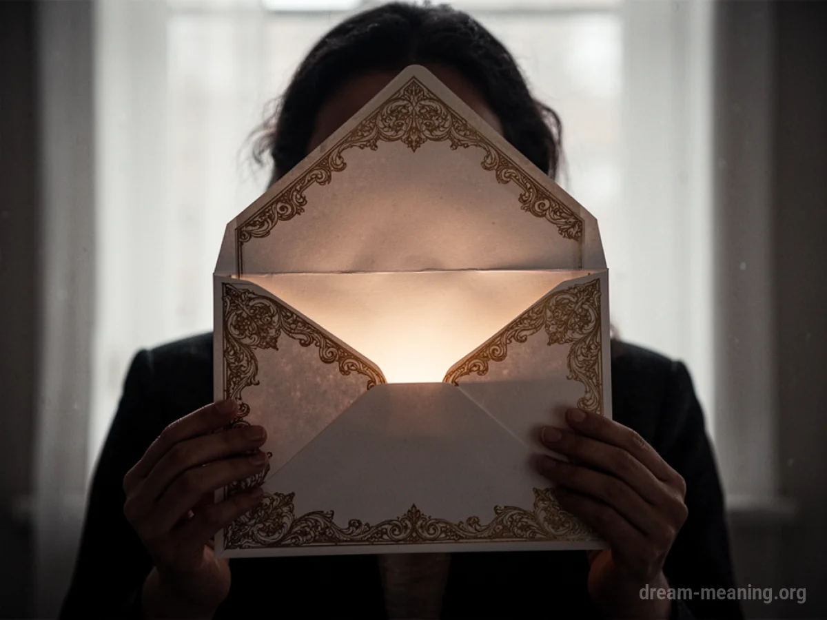 A person looking at an opened envelope with light coming out.
