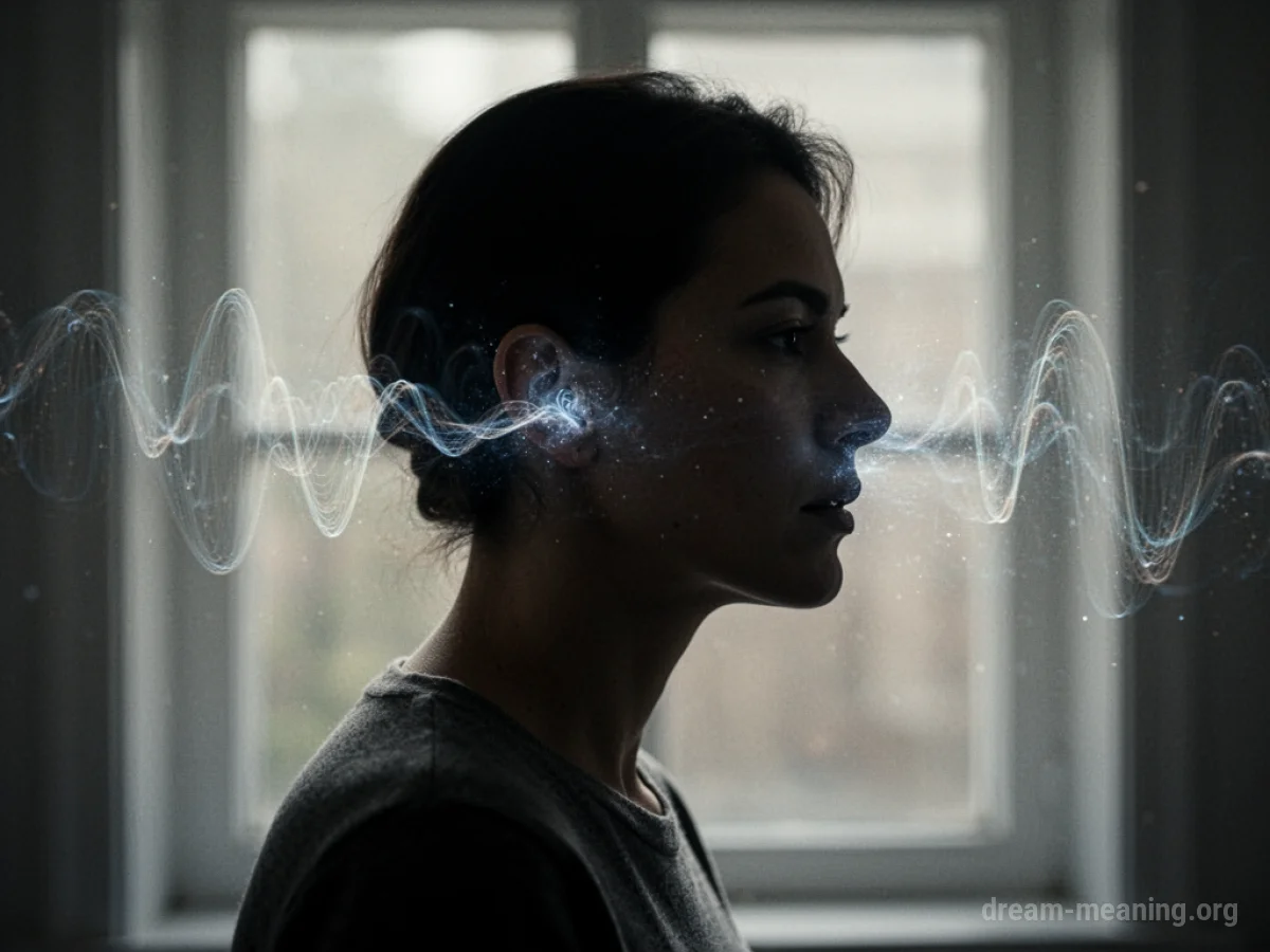 Silhouette of a person with subtle visual representations of sound near their ear.
