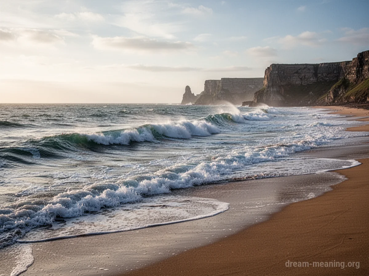 Ocean waves reaching a high point on a beach.