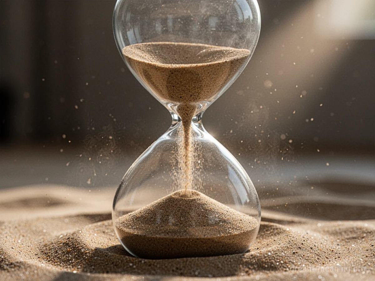 Sand flowing quickly through an hourglass.