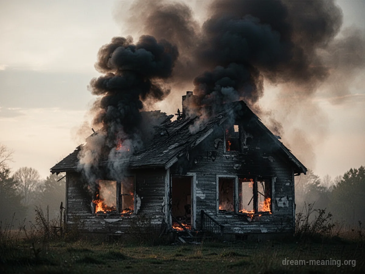 Silhouette of a house emitting dark smoke.