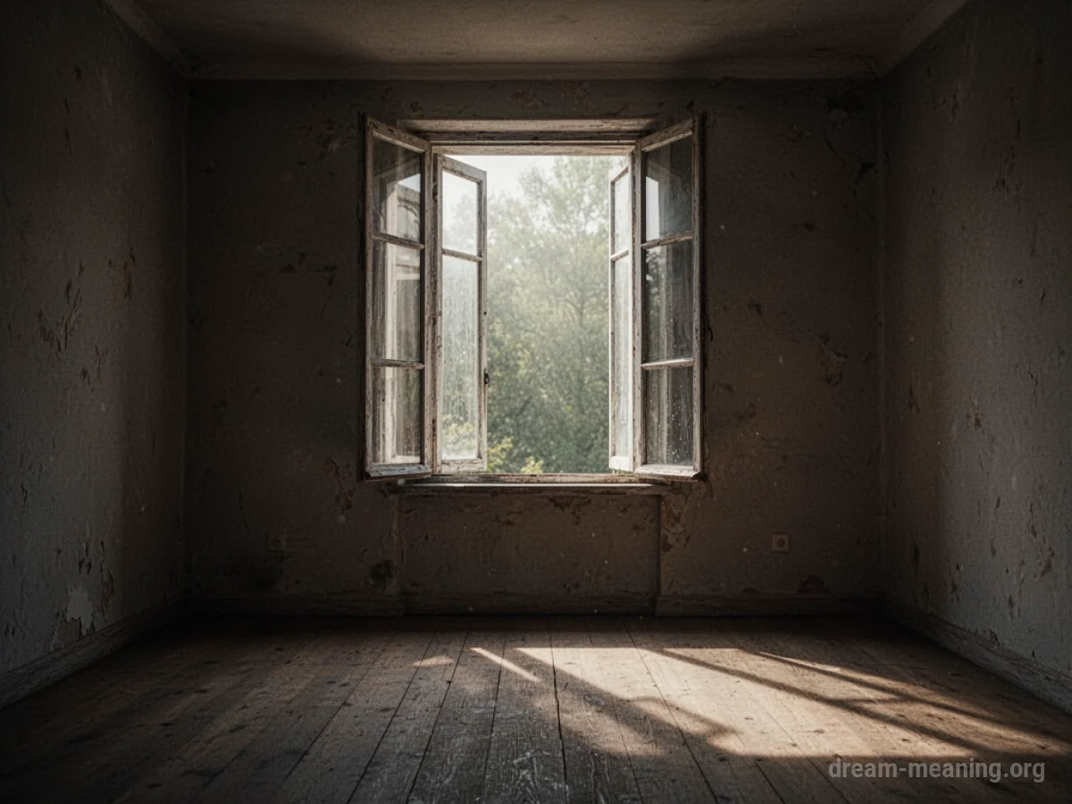 An empty room with an open window and shadows.