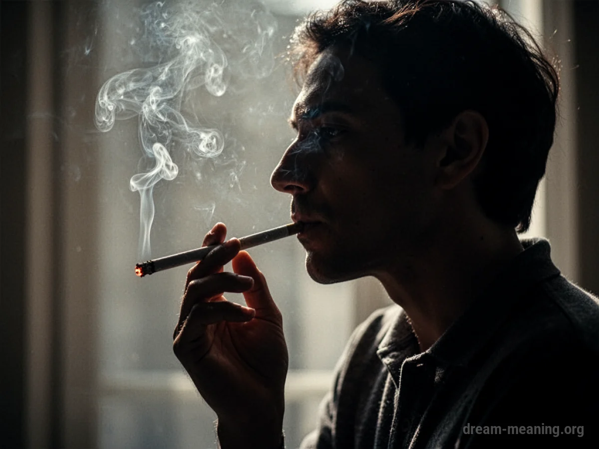Silhouette of a person smoking a cigarette.