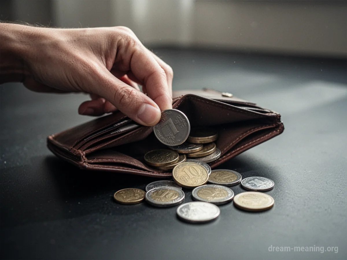 A hand taking coins from a wallet.