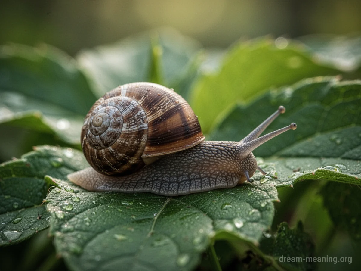 A garden snail lying on its side on green foliage.