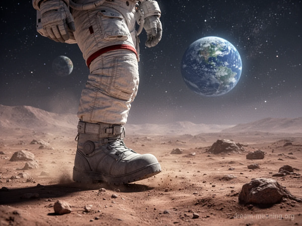 An astronaut's boot making contact with the surface of a new planet.