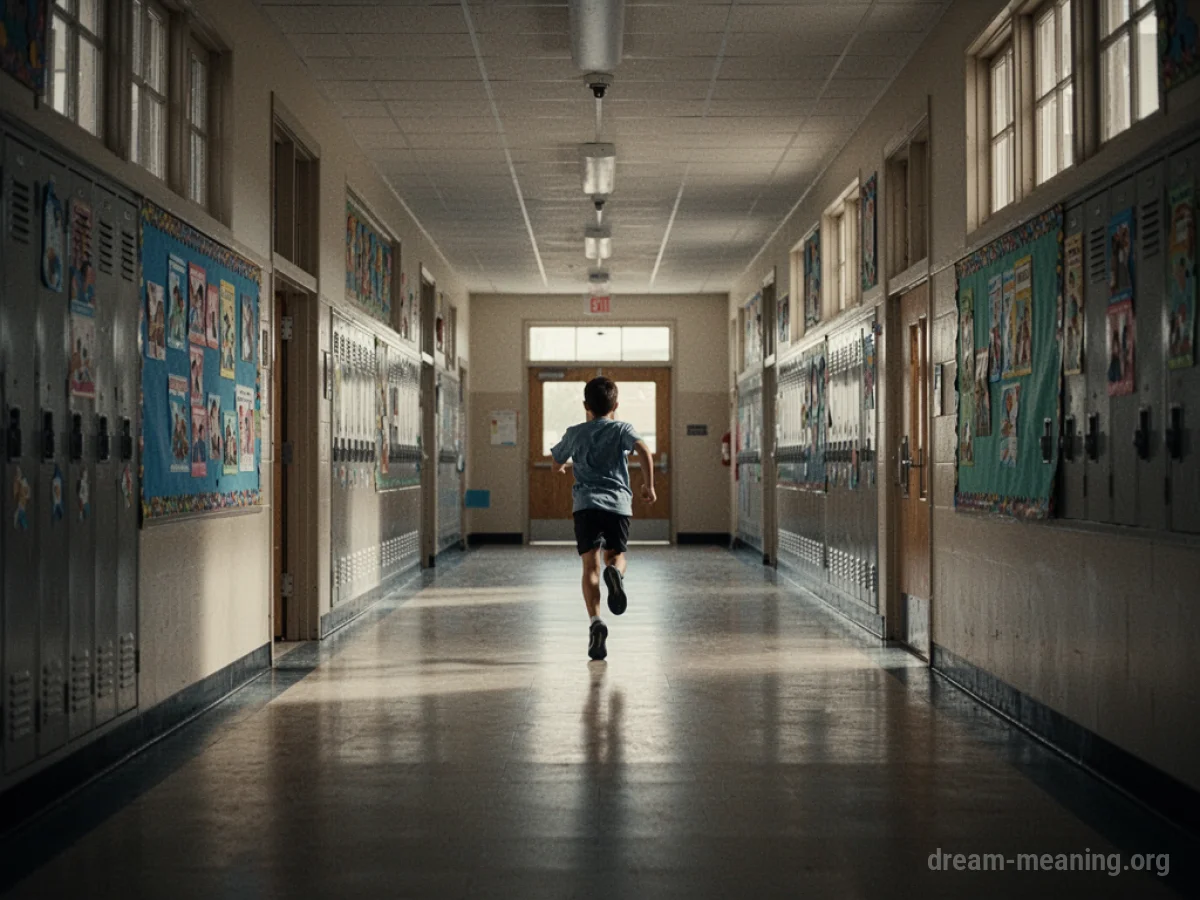 A person running down a school hallway.