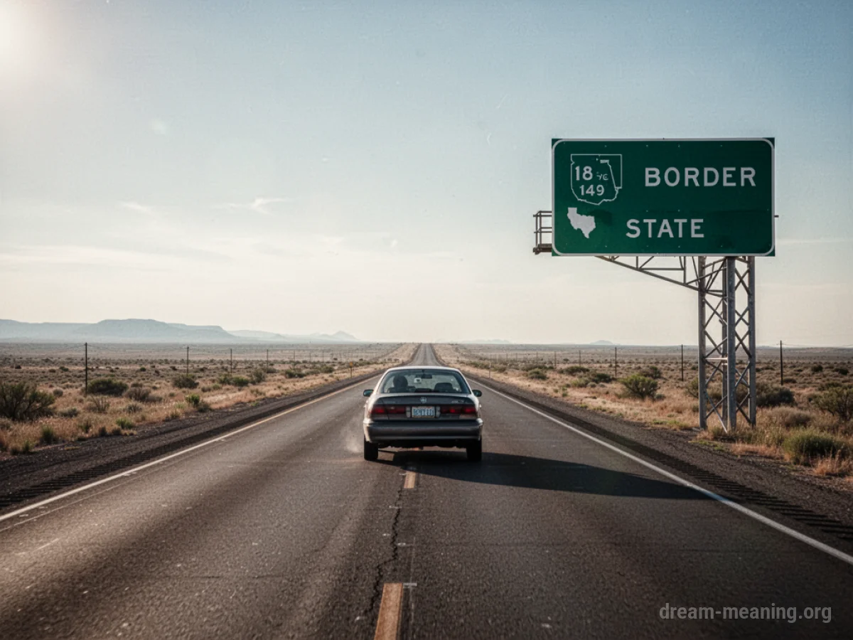A vehicle moving away from a state border sign onto an open highway.