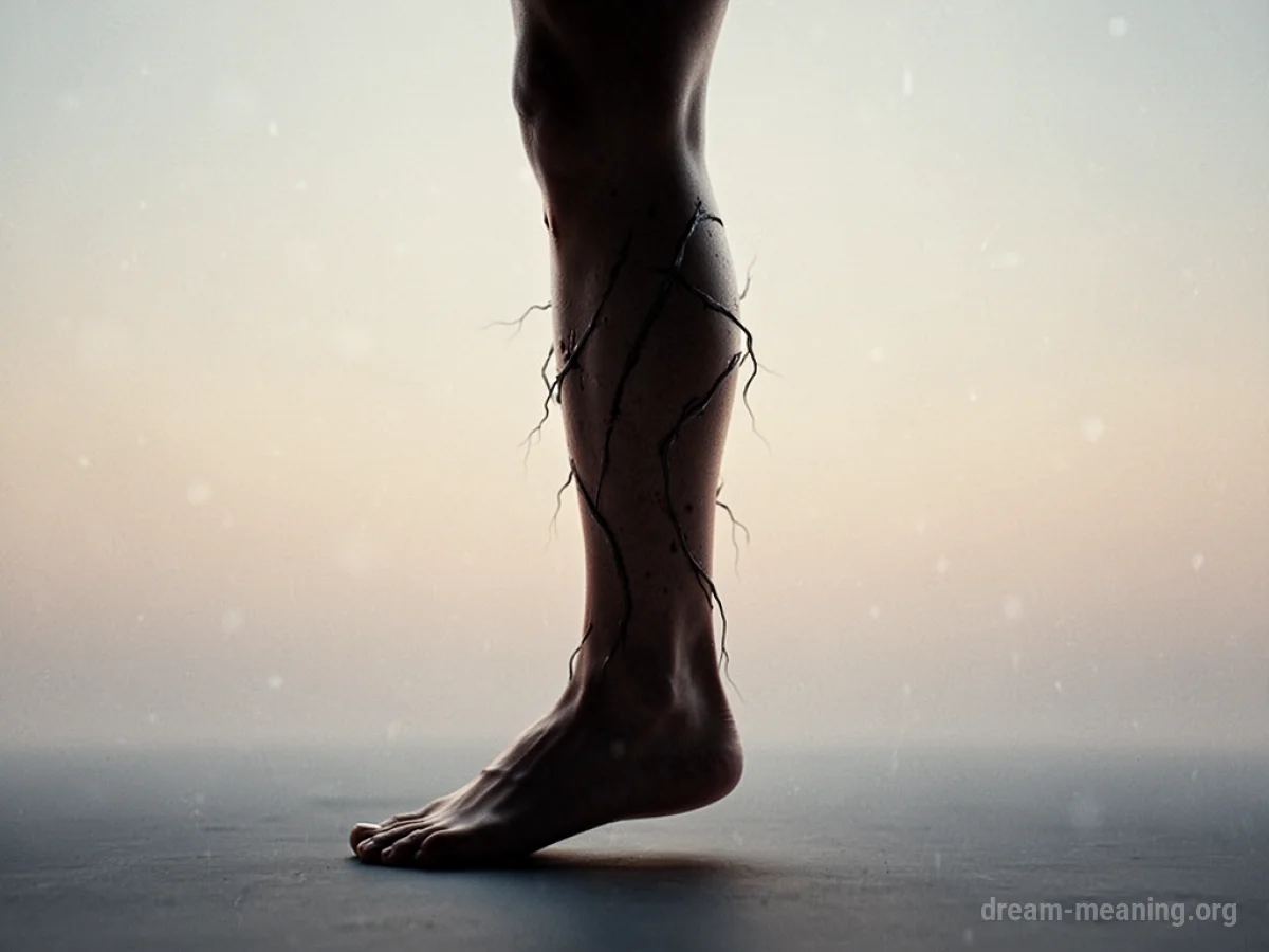 Silhouette of a leg with faint lines indicating mending.