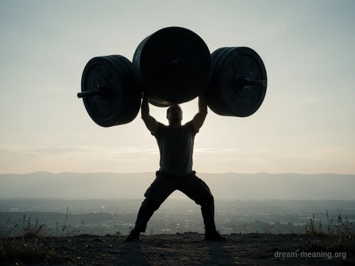 Silhouette of a person lifting a heavy, undefined object.
