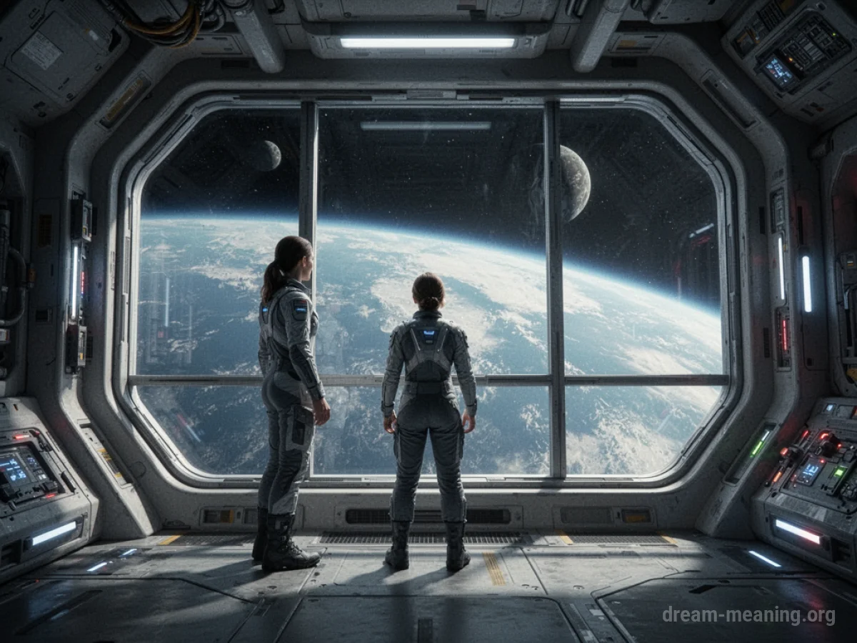 A lone person gazes at Earth from inside a space station window.