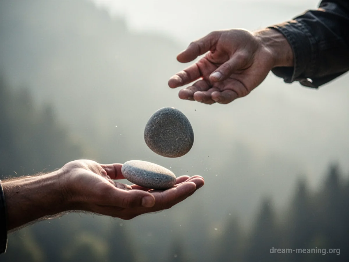 A hand releasing a stone that falls into a soft blur.
