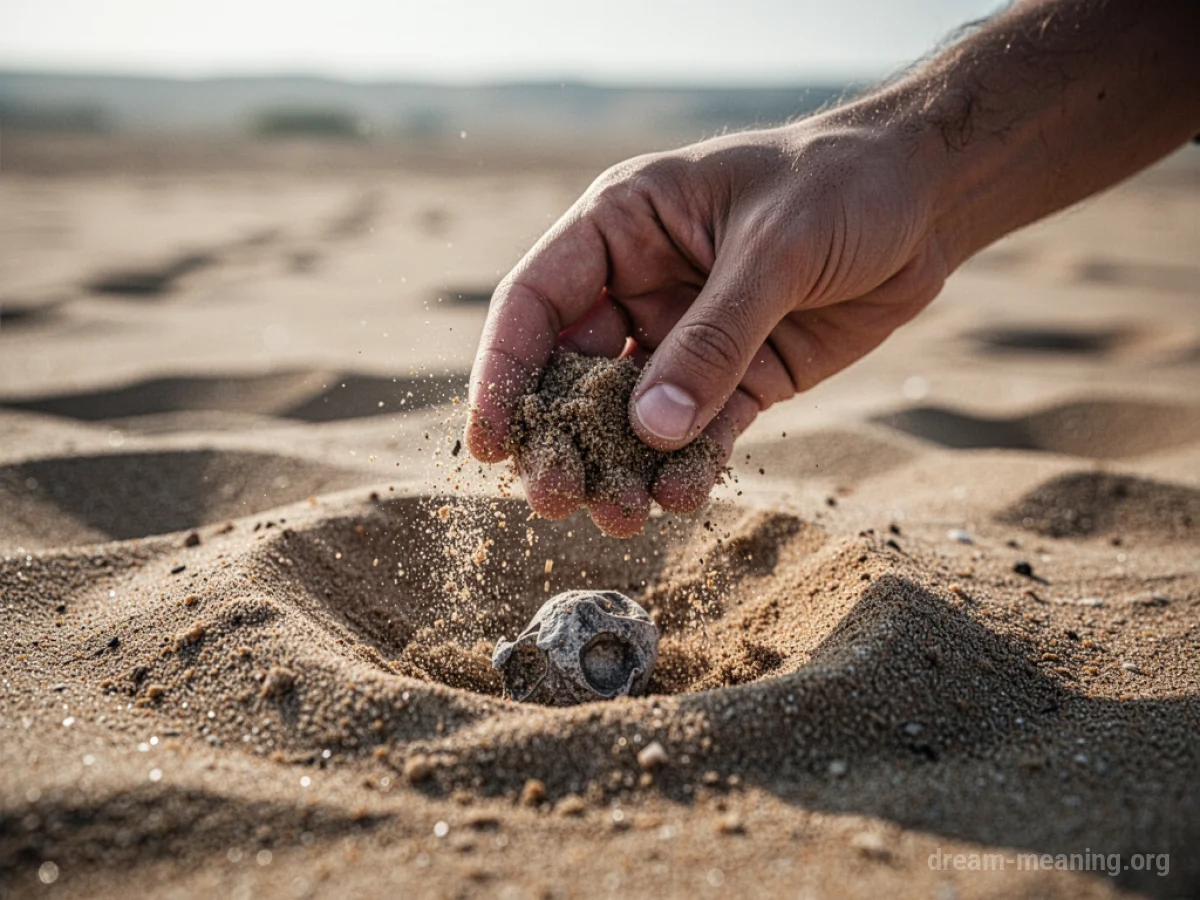 A hand sifting through sand.