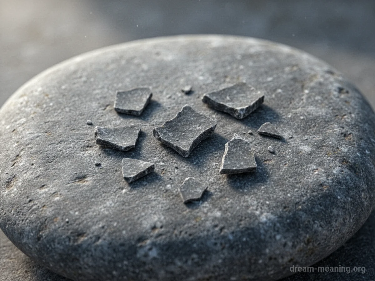 Several small, detached chips lying on a smooth stone surface.