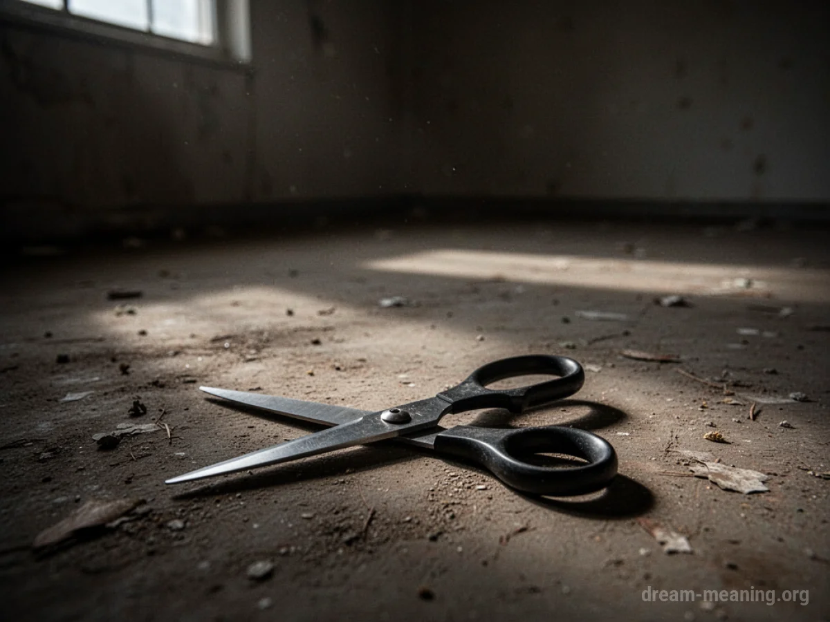 A pair of scissors resting on a plain floor.