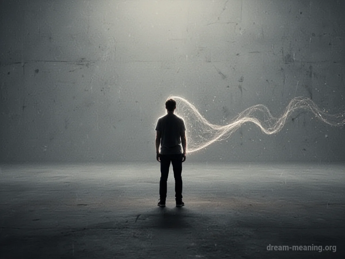 Silhouette of a person in an empty expanse with a faint light figure separating from them.