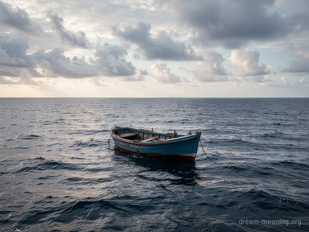 A solitary boat on an expansive ocean.