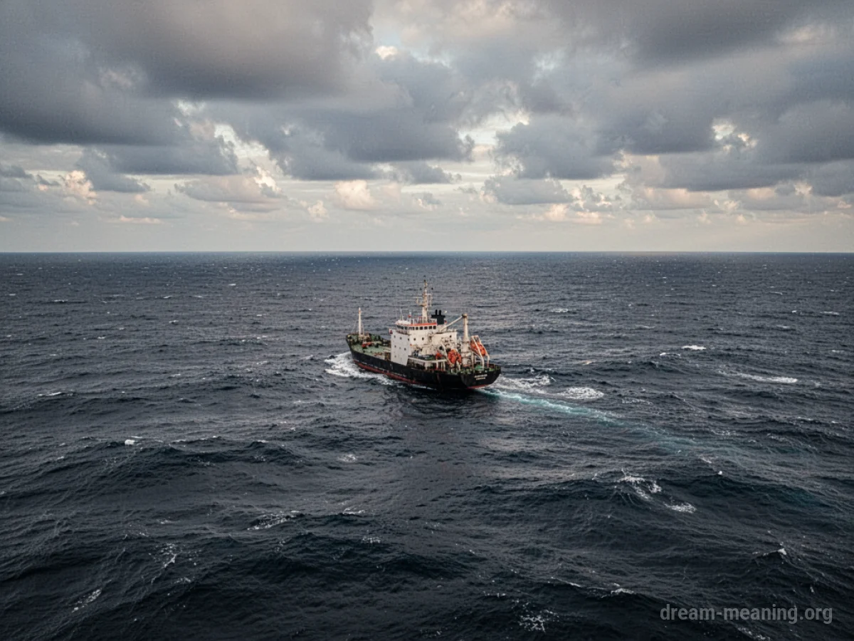 A small ship floating on a dark, featureless ocean.
