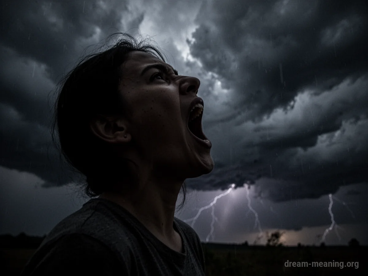 Silhouette of a person screaming against a stormy sky.
