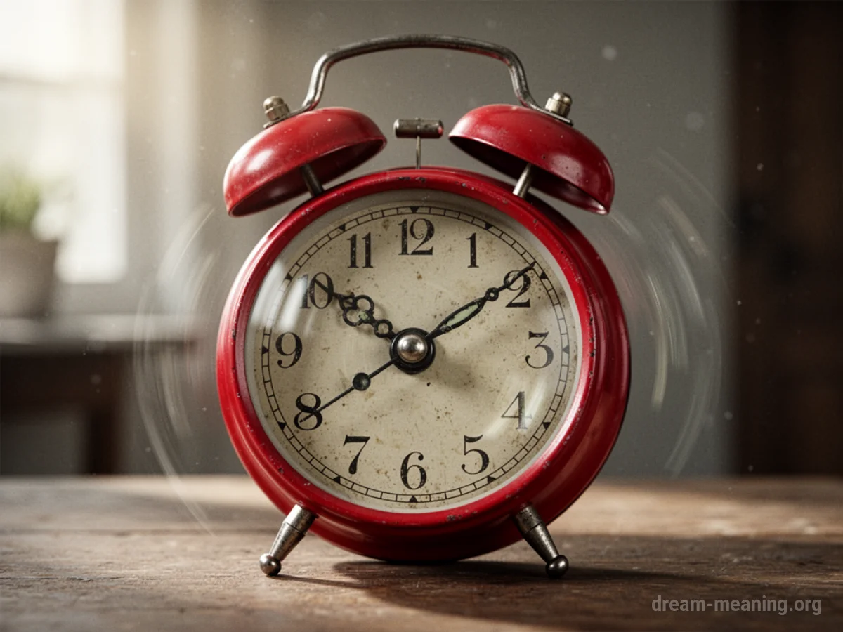 A vintage alarm clock with its bells ringing.