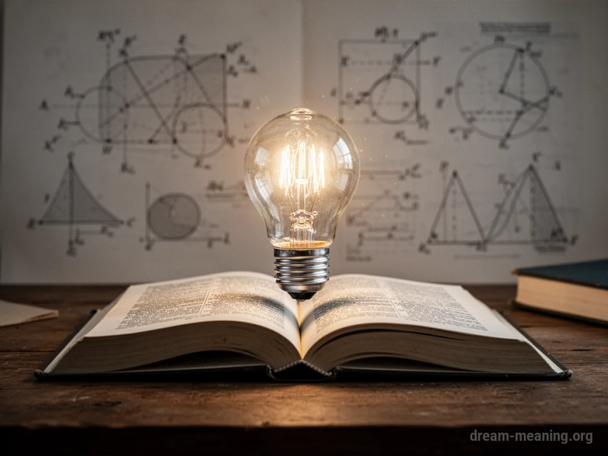 A glowing lightbulb above an open book on a desk.