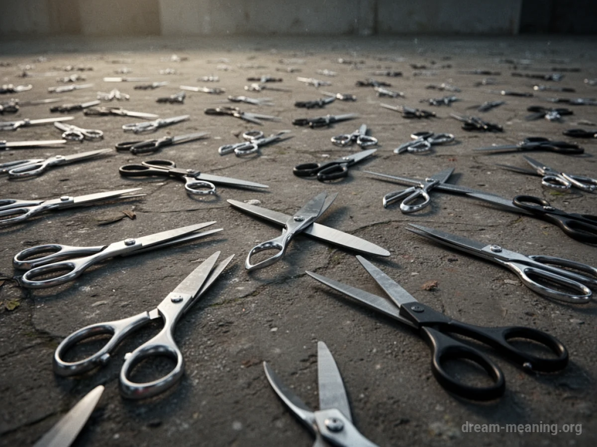 Countless pairs of scissors spread across a flat, open surface.