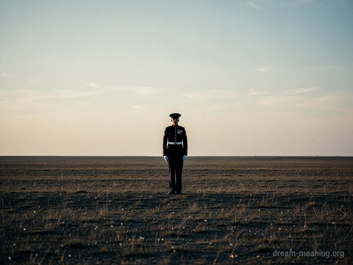 Silhouette of a soldier standing in a field.