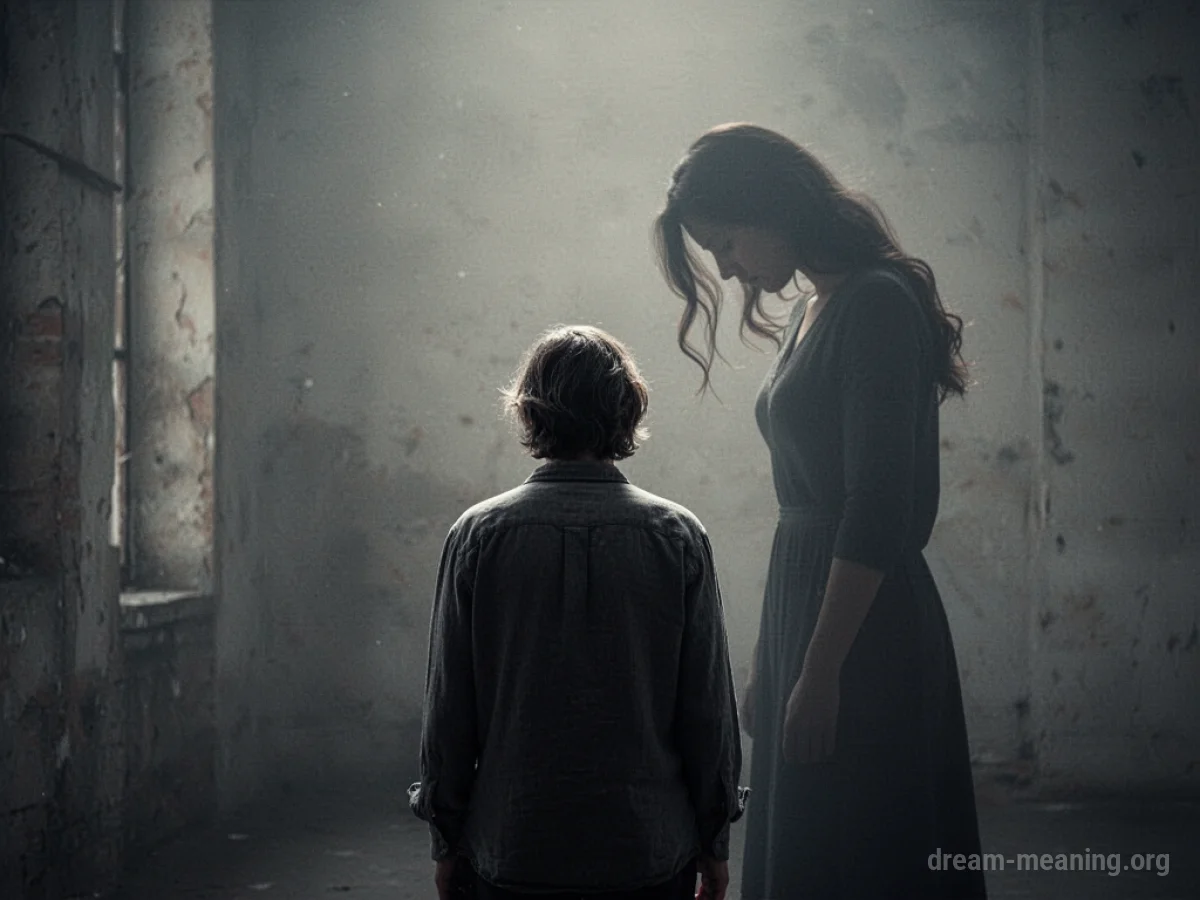 A distant silhouette of a woman with her head bowed.