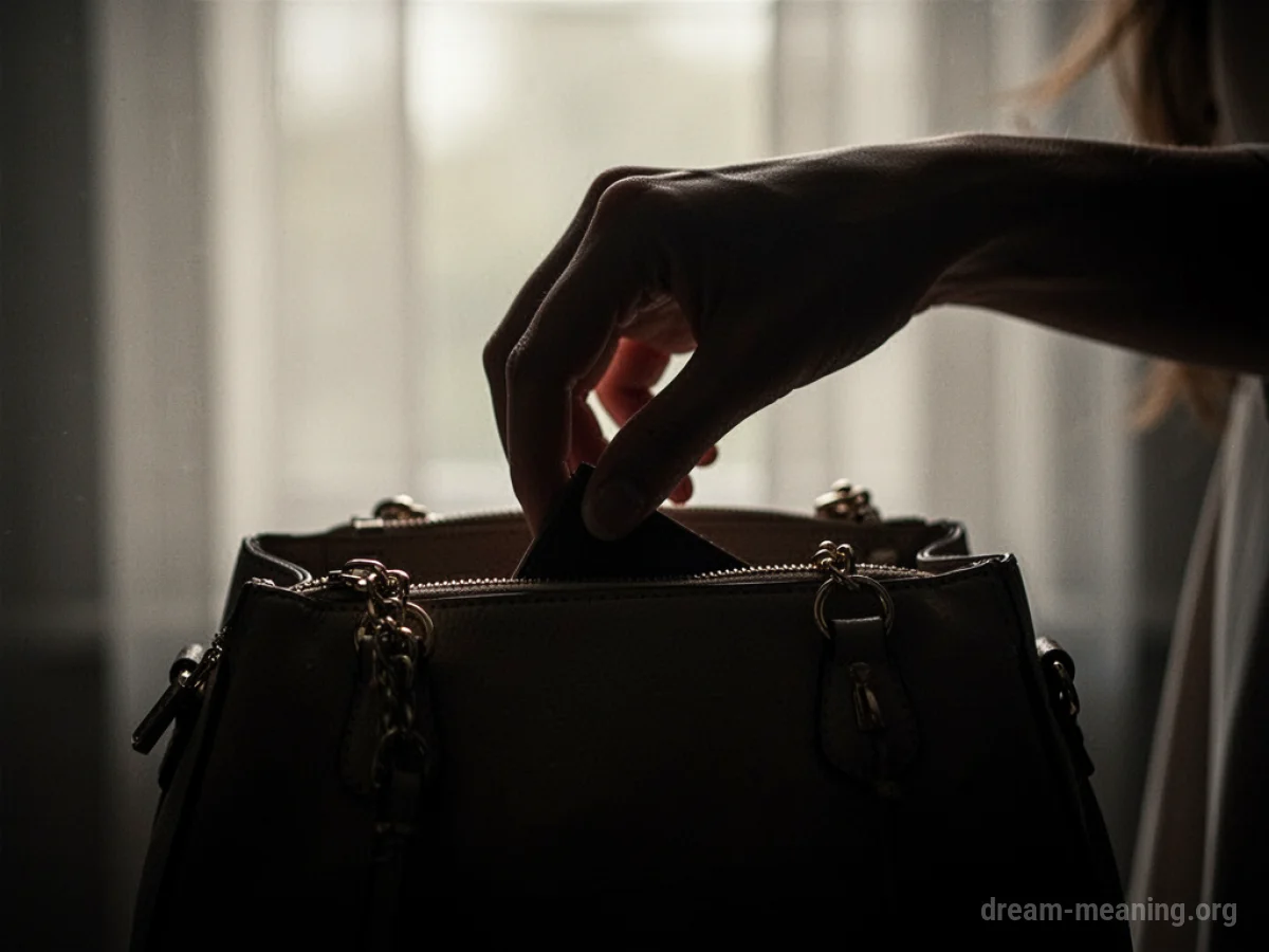 Silhouette of a hand reaching into a purse.