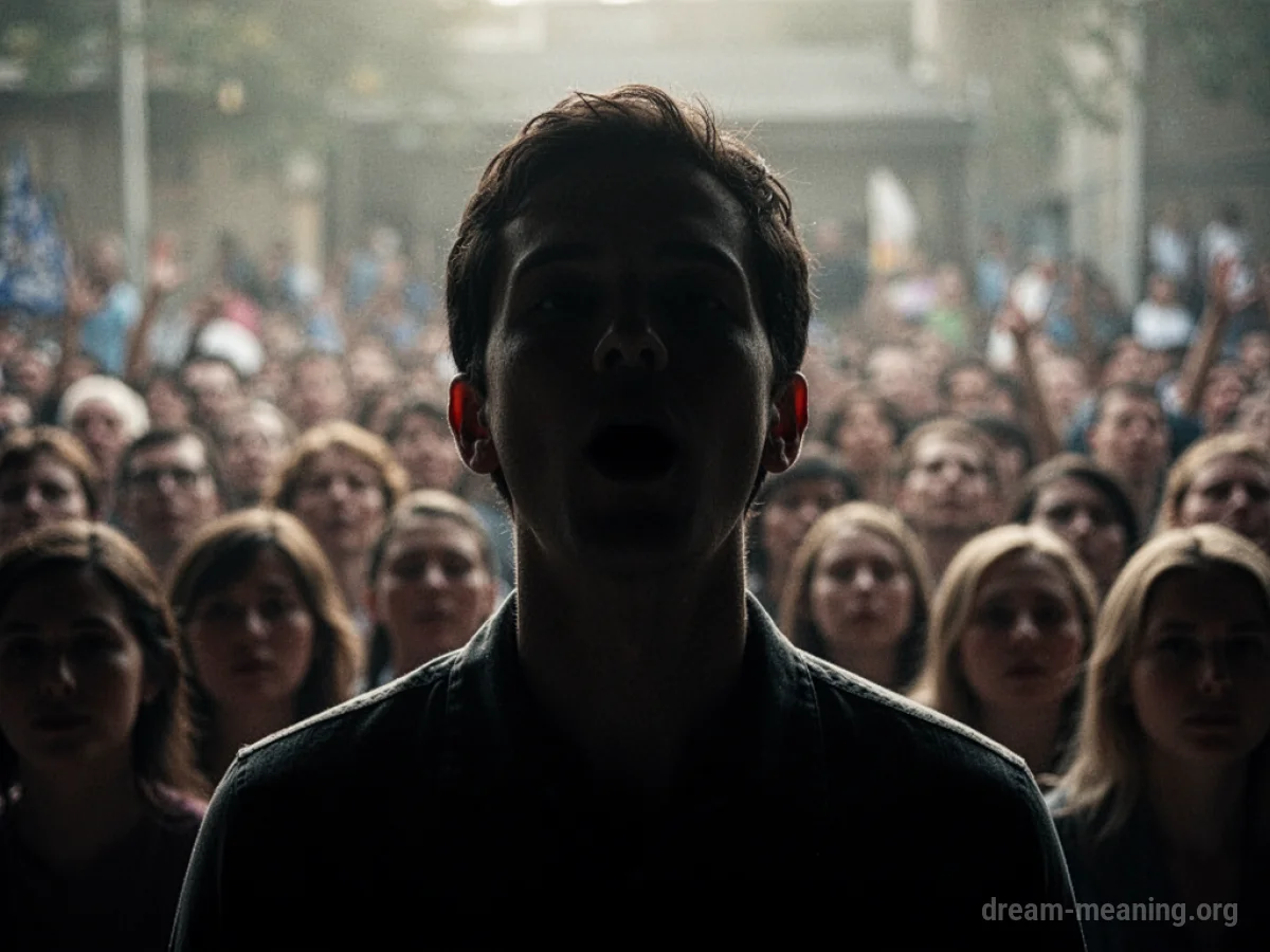 Silhouette of a person unable to speak in front of an audience.