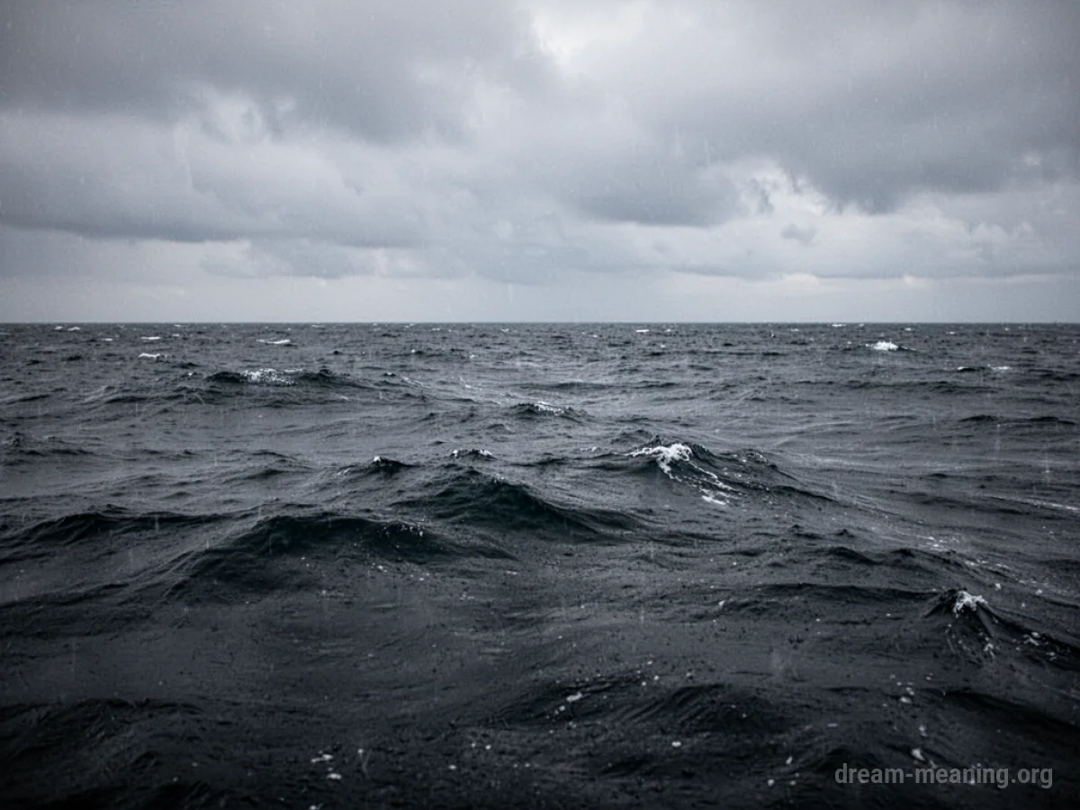 Dark, cloudy ocean water with visible ripples on the surface.