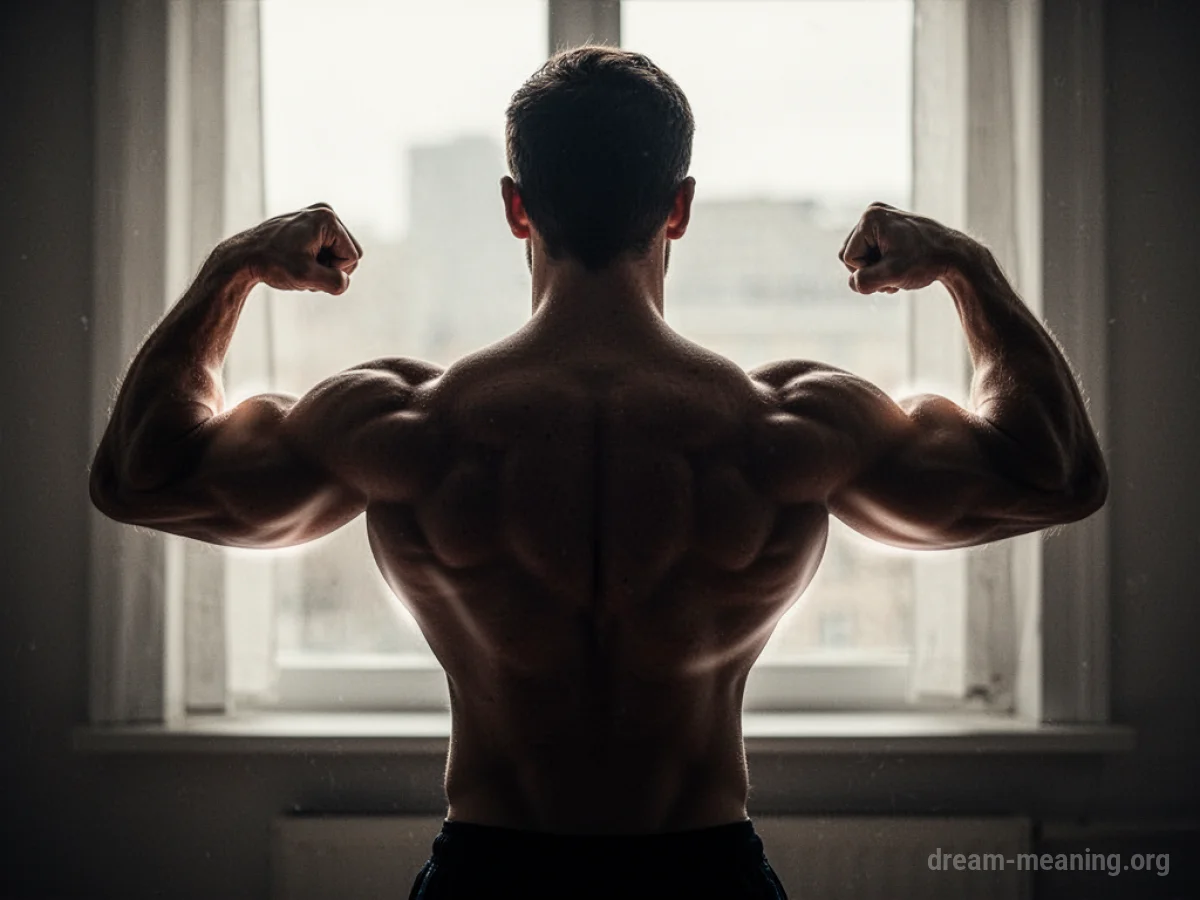 A stylized silhouette of a person with growing muscles.