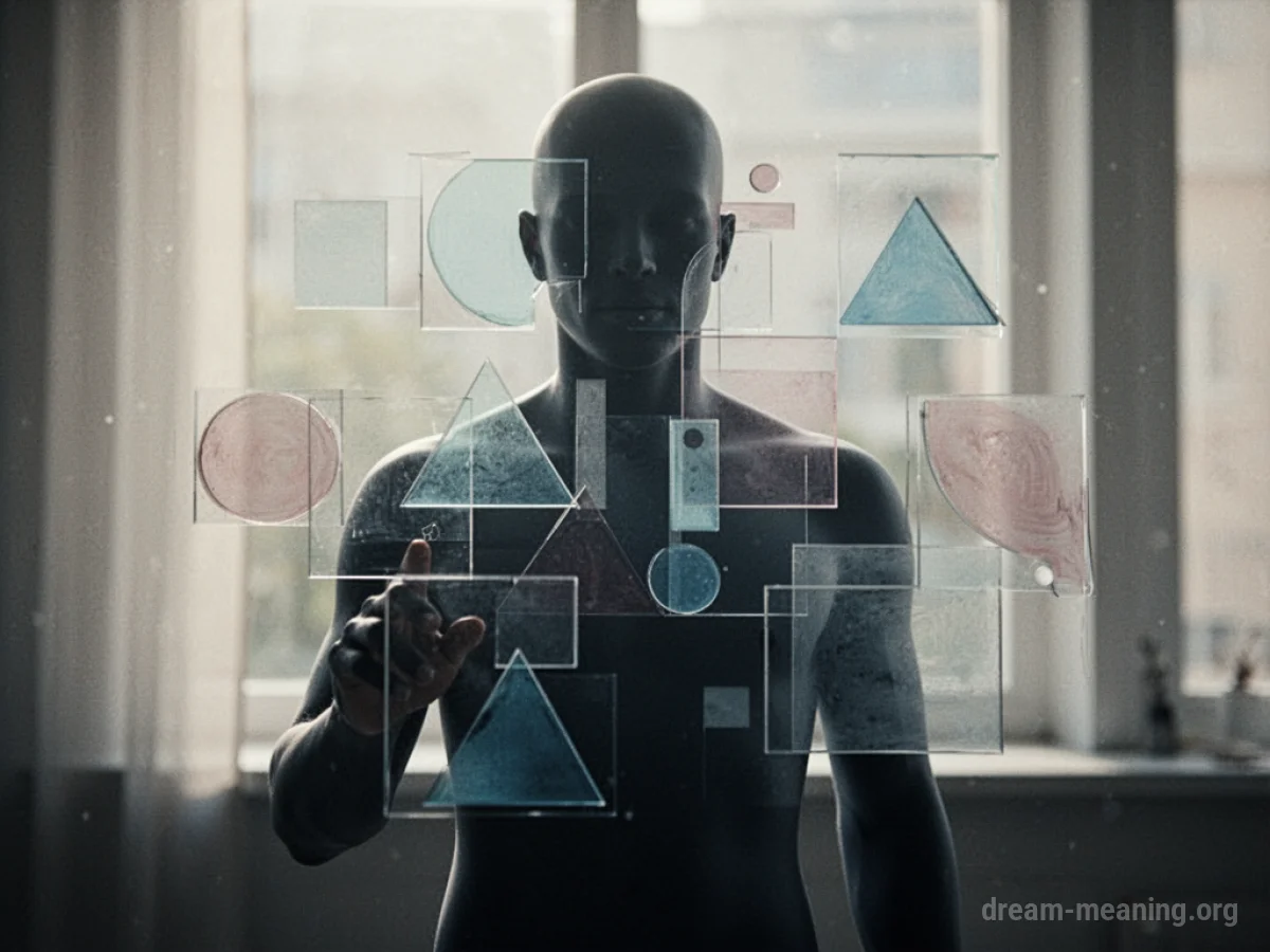 Silhouette of a person with overlaid geometric patterns