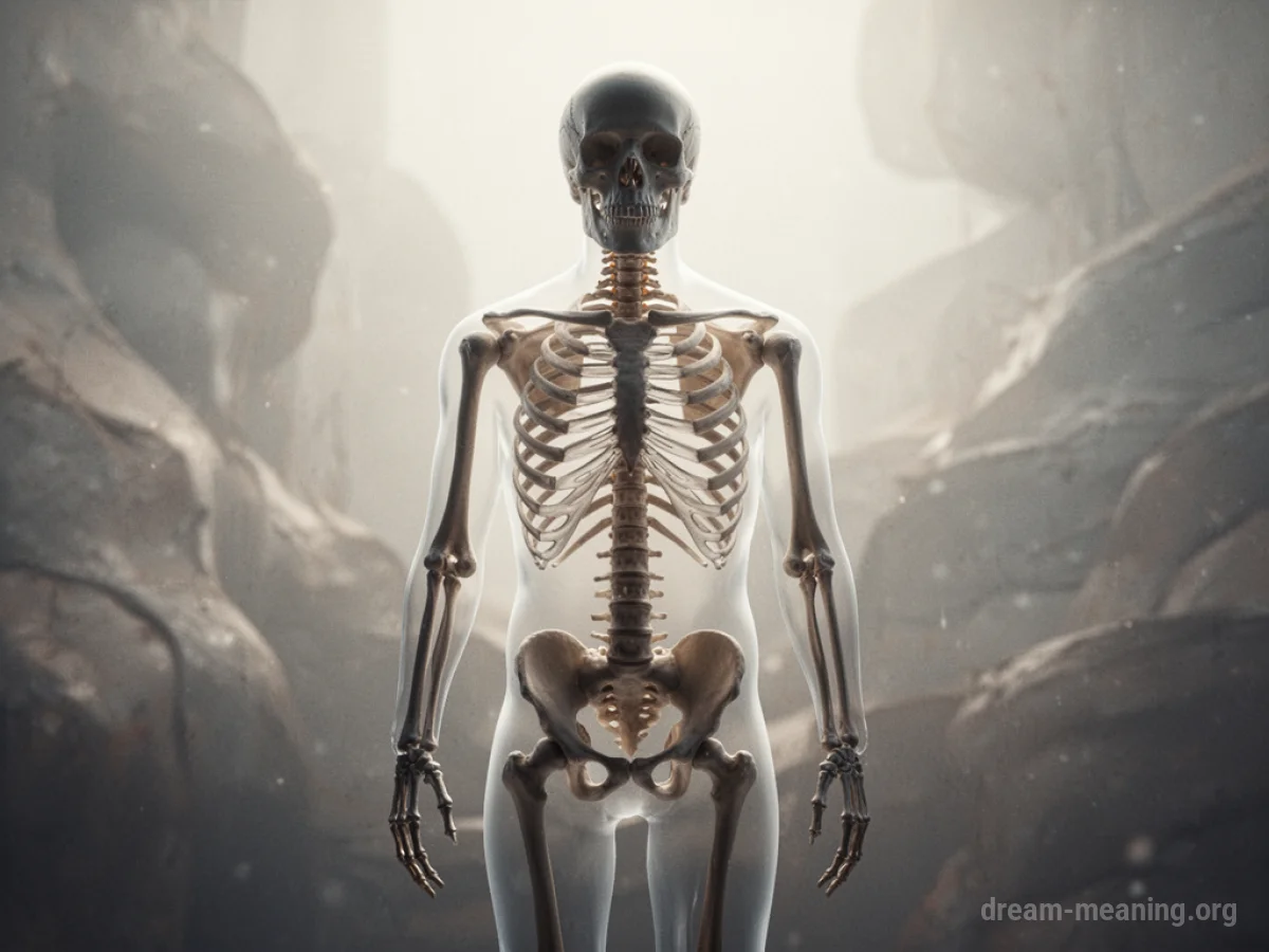 A faint outline of a human skeleton.