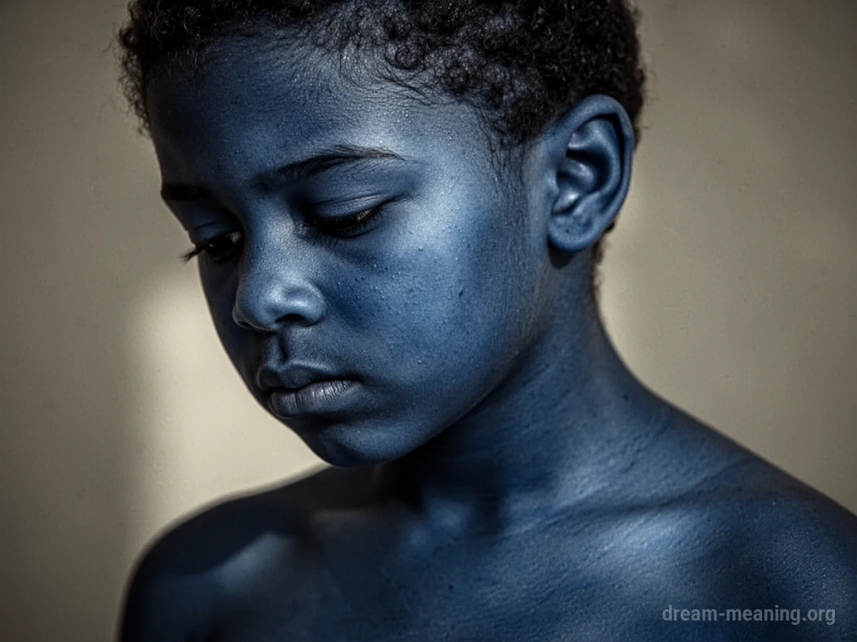 A person's skin is a vivid blue color.