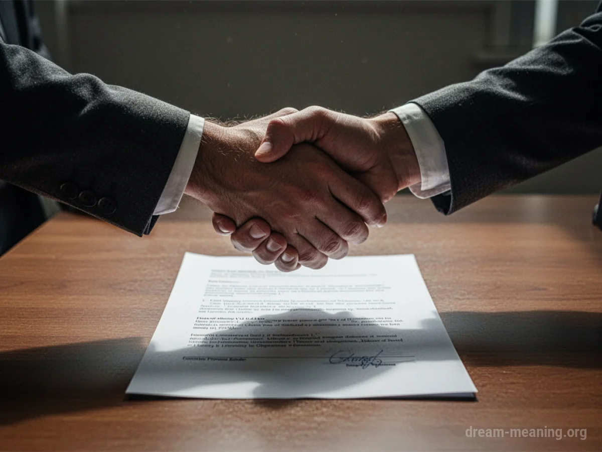 Two people's hands meeting in the middle over a document on a desk.