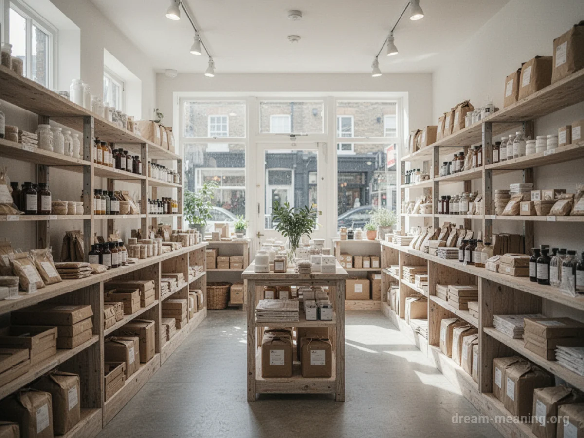 Interior of an empty, clean retail store with shelves.