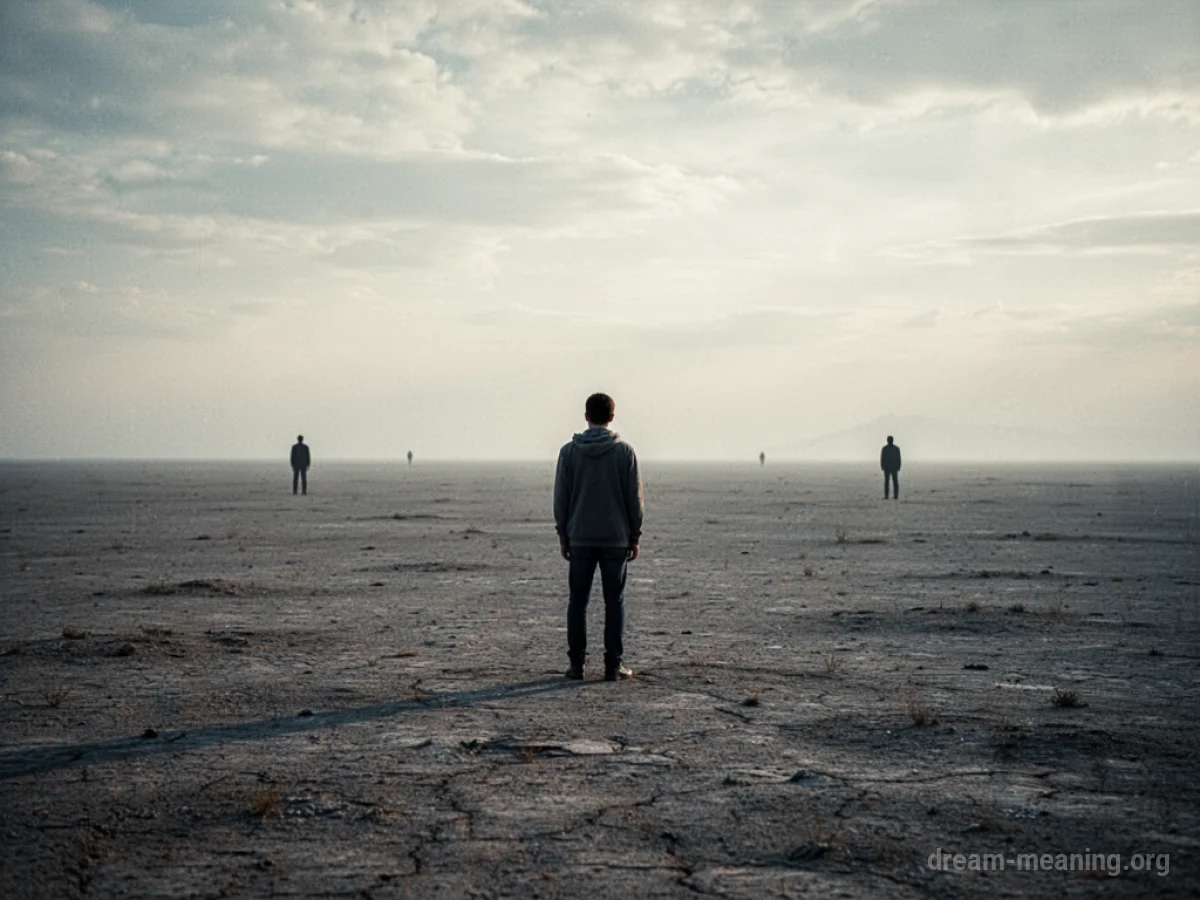 A single person standing alone in a desolate, wide-open space.
